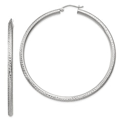 10K White Gold Diamond-cut 3mm Round Hoop Earrings
