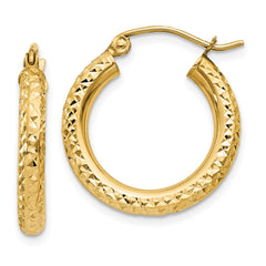 10K Yellow Gold Diamond-cut 3mm Round Hoop Earrings
