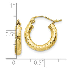 10K Yellow Gold Diamond-cut 3mm Round Hoop Earrings