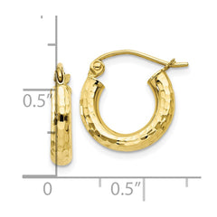10K Yellow Gold Diamond-cut 3mm Round Hoop Earrings