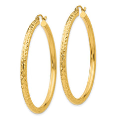 10K Yellow Gold Diamond-cut 3mm Round Hoop Earrings