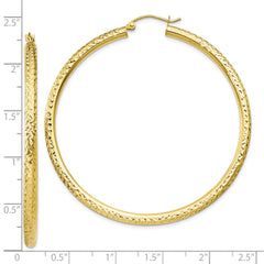 10K Yellow Gold Diamond-cut 3mm Round Hoop Earrings