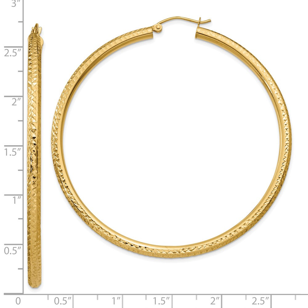 10K Yellow Gold Diamond-cut 3mm Round Hoop Earrings
