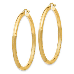 10K Yellow Gold Satin & Diamond-cut 3mm Round Hoop Earrings