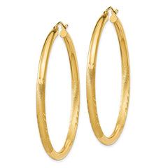 10K Yellow Gold Satin & Diamond-cut 3mm Round Hoop Earrings
