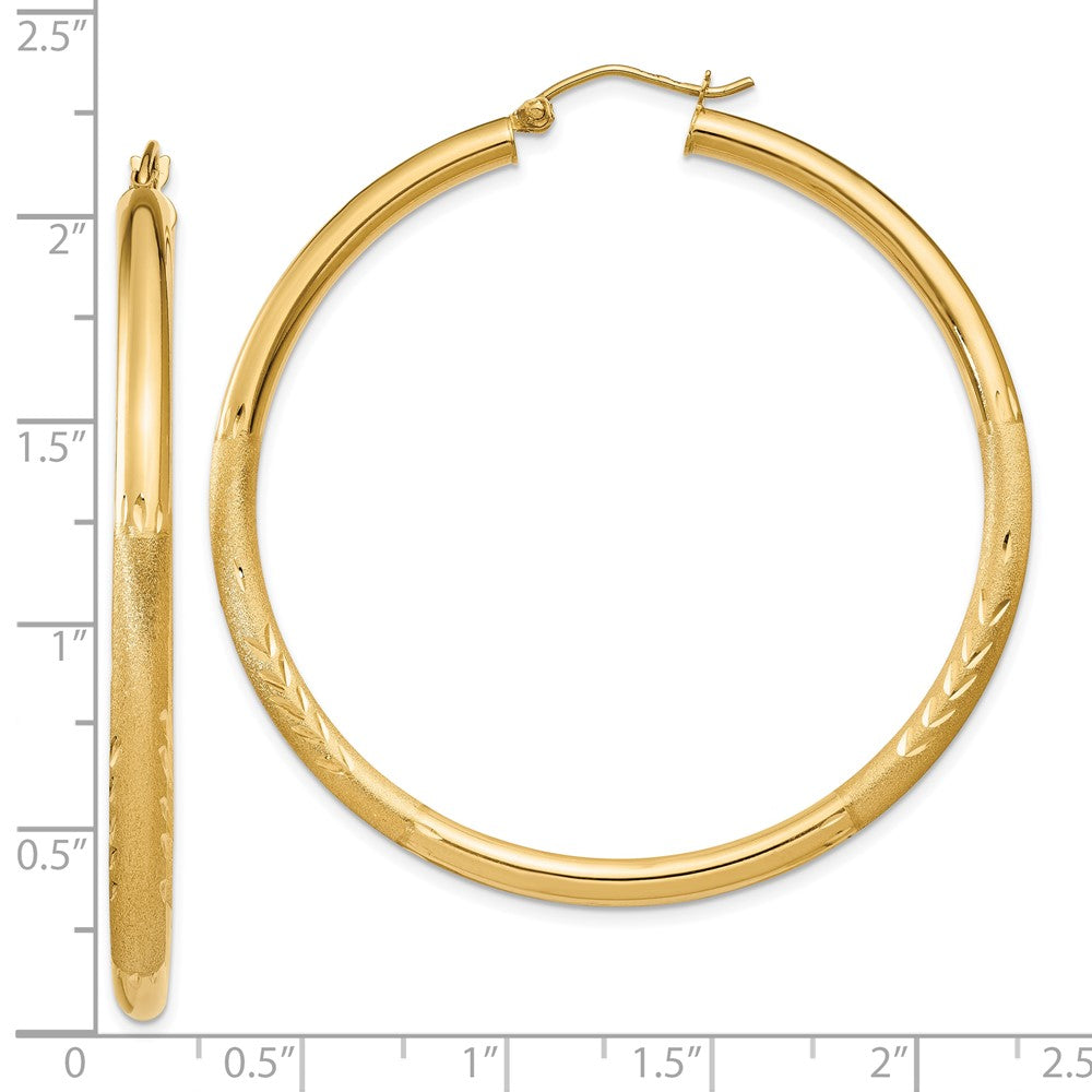 10K Yellow Gold Satin & Diamond-cut 3mm Round Hoop Earrings