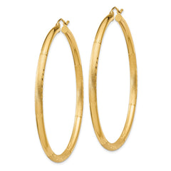 10K Yellow Gold Satin & Diamond-cut 3mm Round Hoop Earrings