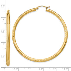 10K Yellow Gold Satin & Diamond-cut 3mm Round Hoop Earrings