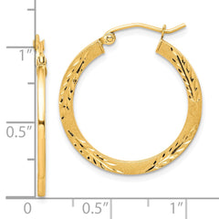 10K Yellow Gold Satin Diamond-cut Hoop Earrings