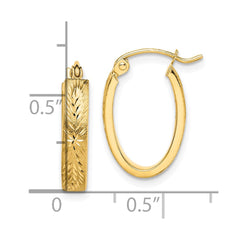 10K Yellow Gold Brushed Diamond-cut Oval Hoop Earrings