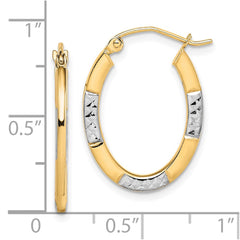 10K Yellow Gold & Rhodium Diamond-cut Oval Hoop Earrings