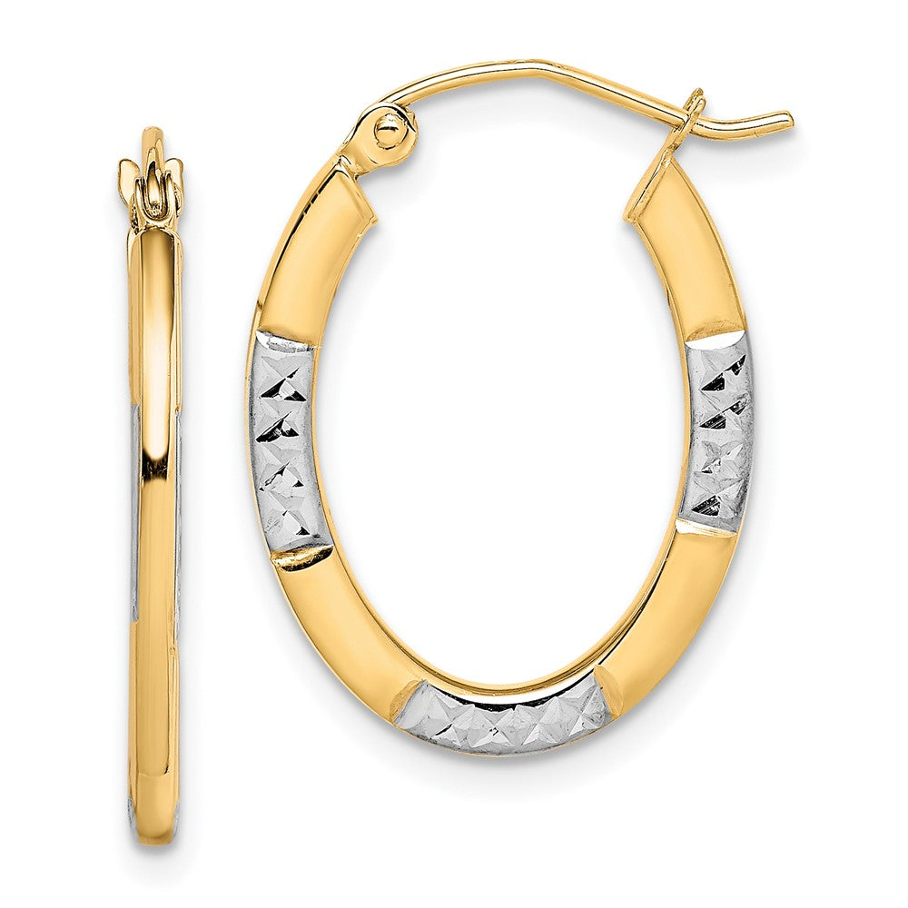 10K Yellow Gold & Rhodium Diamond-cut Oval Hoop Earrings