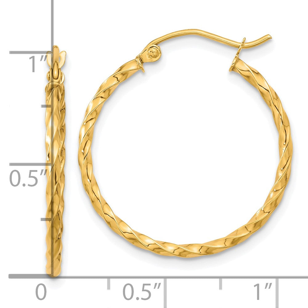 10K Yellow Gold Twist Polished Hoop Earrings