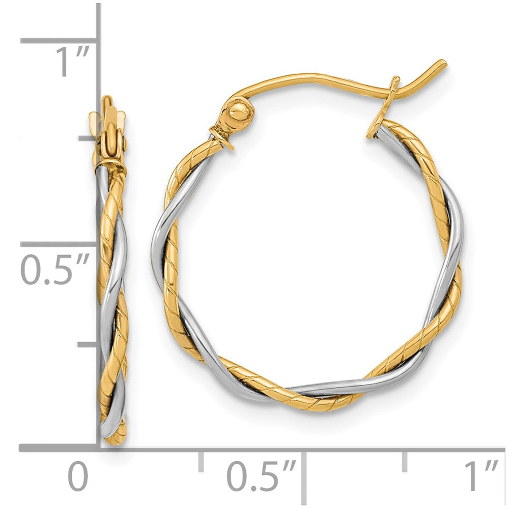 10K Two-Tone Gold Polished 1.8mm Twisted Hoop Earrings
