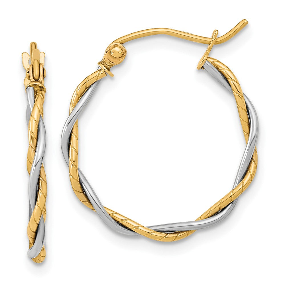 10K Two-Tone Gold Polished 1.8mm Twisted Hoop Earrings
