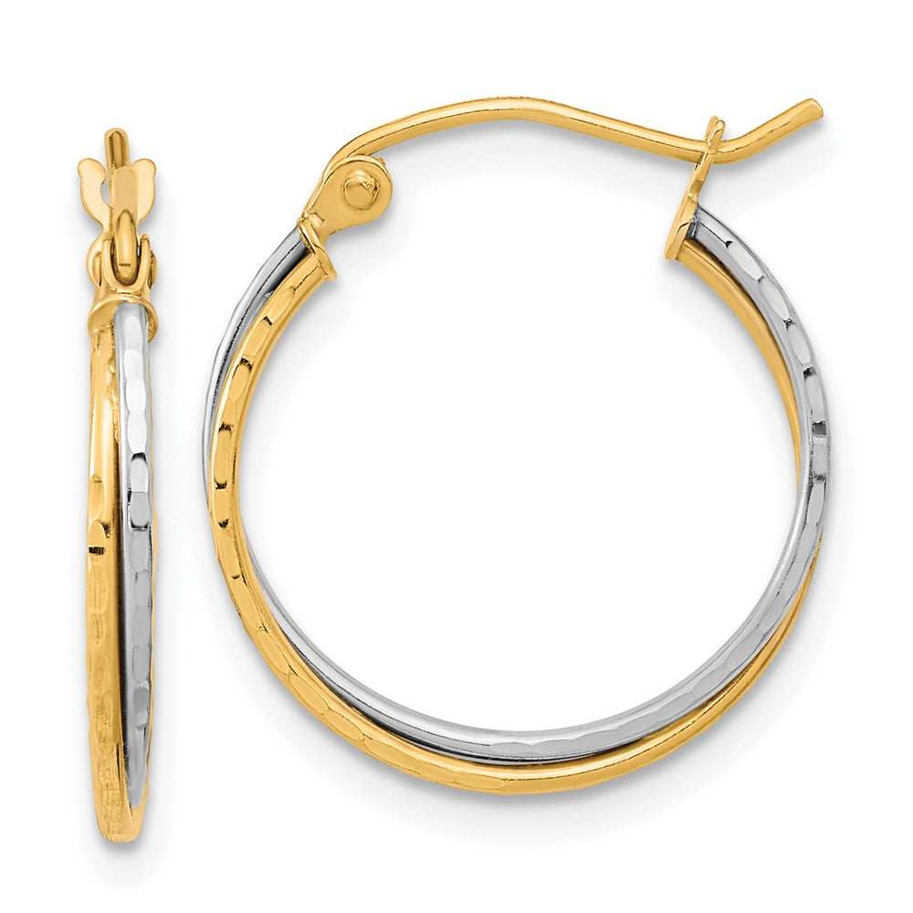 10K Two-Tone Gold Diamond-cut Twisted Hoop Earrings