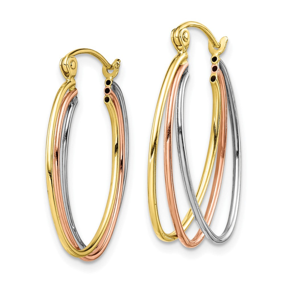 10K Tri-Color Gold Polished Triple Hoop Earrings
