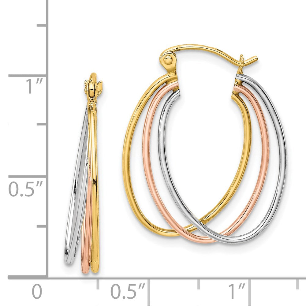 10K Tri-Color Gold Polished Triple Hoop Earrings