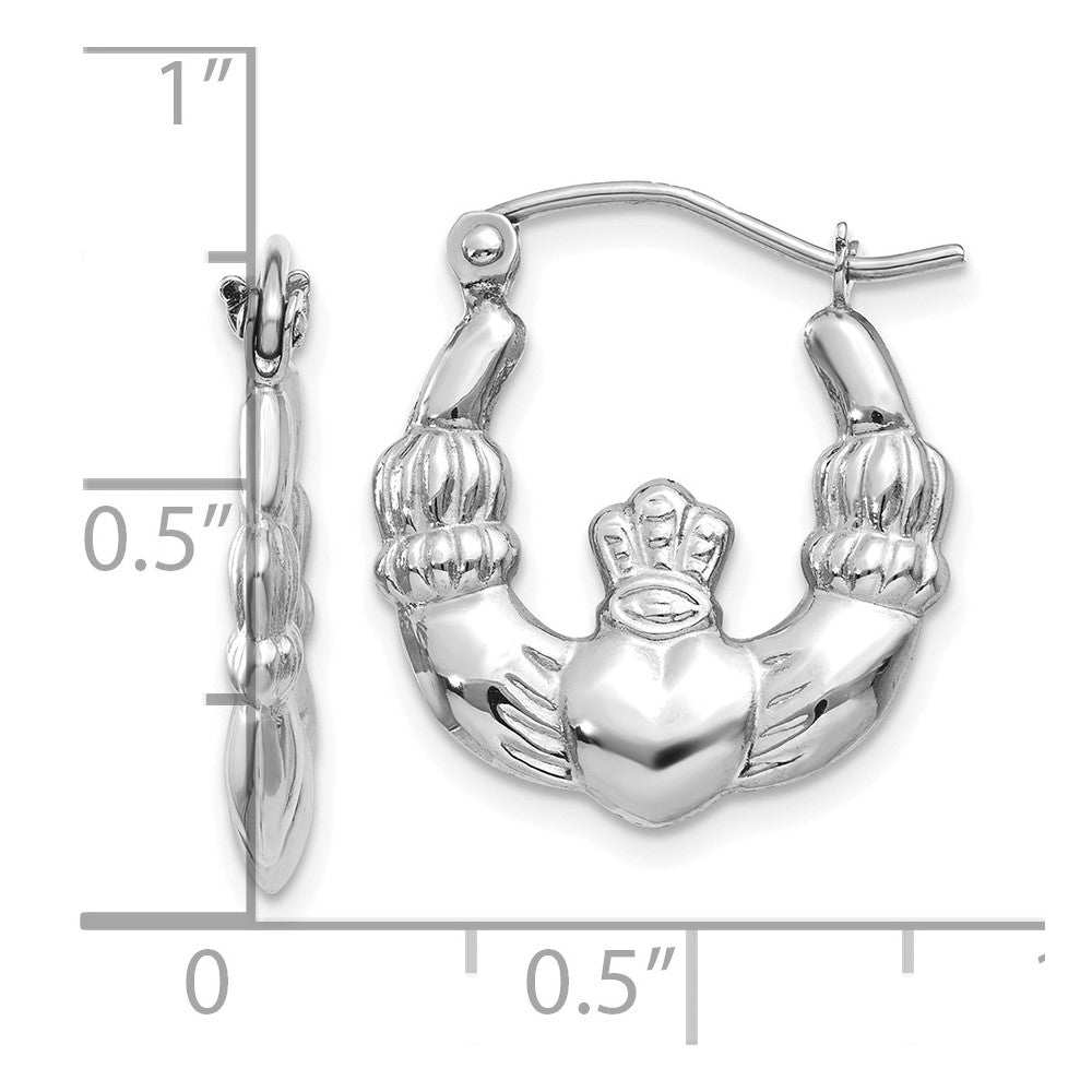 10K White Gold Claddagh Hoop Earrings