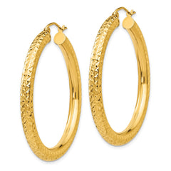 10K Yellow Gold Diamond-cut 4mm Round Hoop Earrings