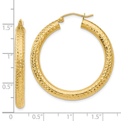 10K Yellow Gold Diamond-cut 4mm Round Hoop Earrings