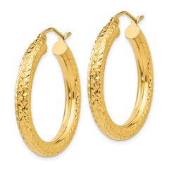 10K Yellow Gold Diamond-cut 4mm Round Hoop Earrings