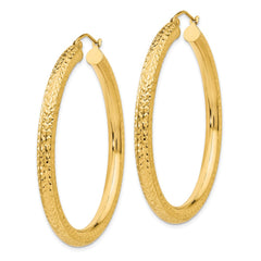 10K Yellow Gold Diamond-cut 4mm Round Hoop Earrings