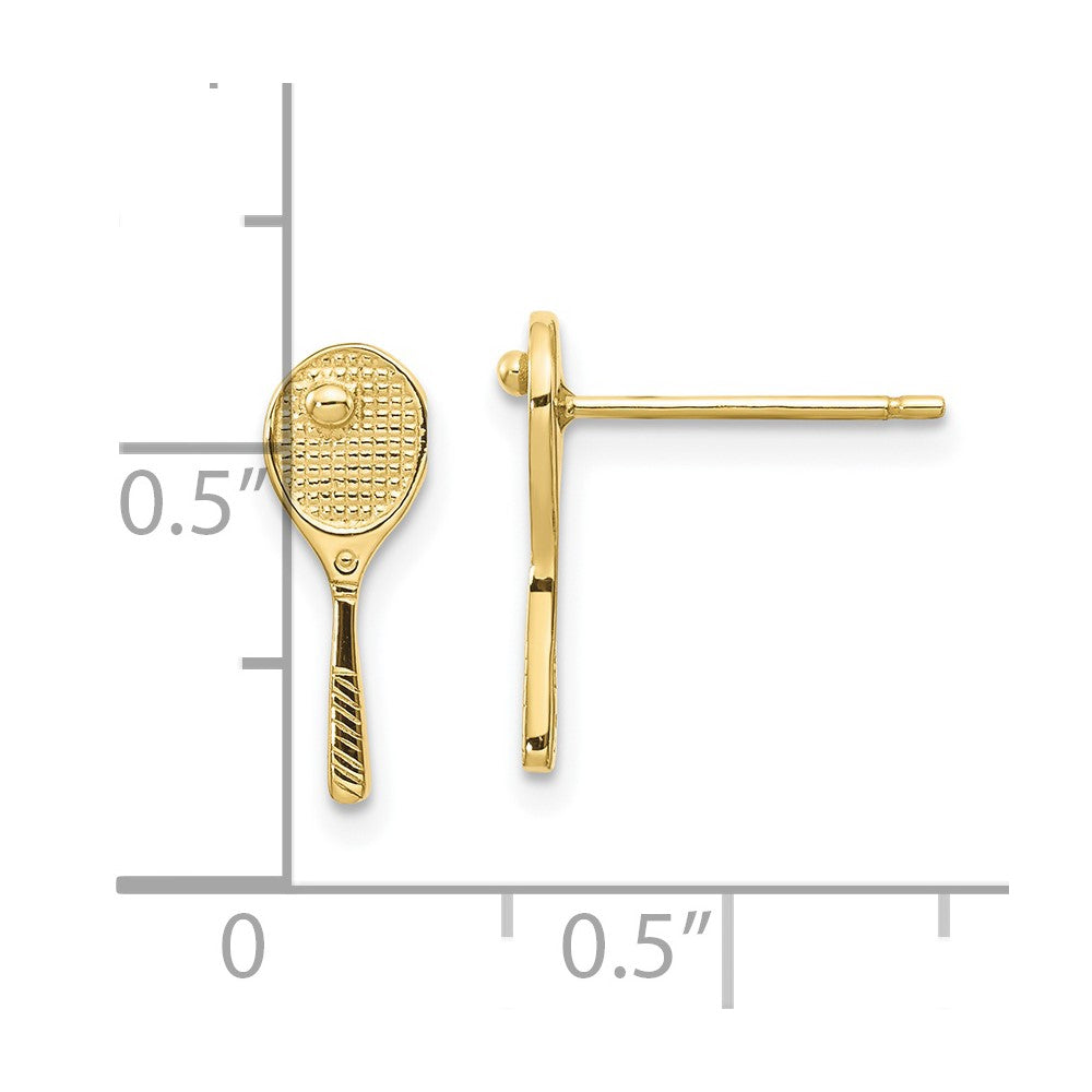 10K Yellow Gold Mini Tennis Racquet with Ball Post Earrings