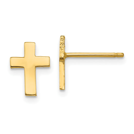 10K Yellow Gold Polished Cross Post Earrings