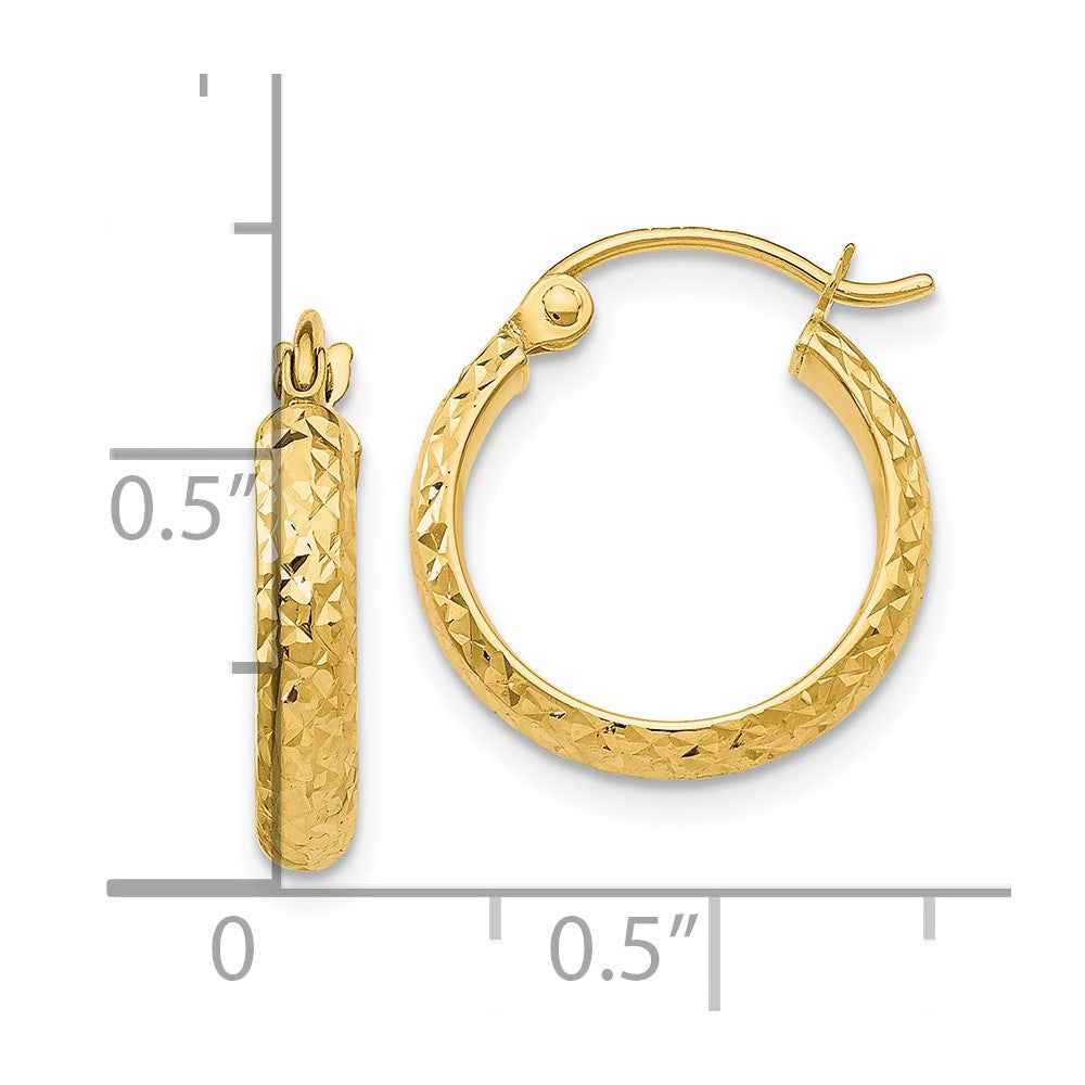 10K Yellow Gold Diamond-cut 2.8x15mm Hollow Hoop Earrings