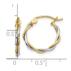 10K Two-Tone Gold Polished 1.8mm Twisted Hoop Earrings