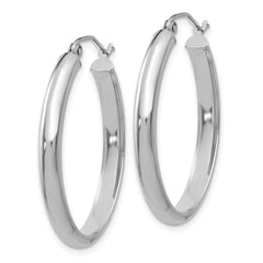 10K White Gold Polished 3.5mm Oval Hoop Earrings