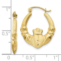 10K Yellow Gold Polished & Satin Claddagh Hoop Earrings