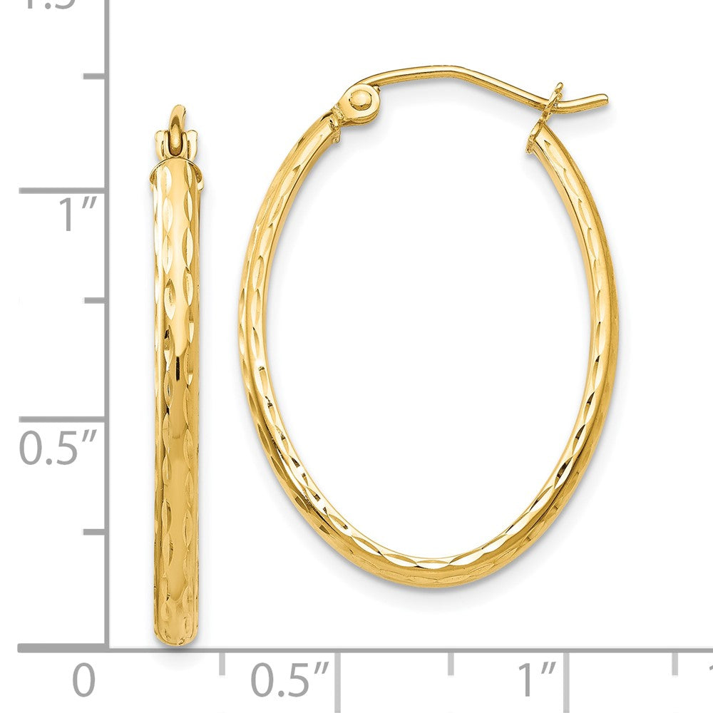 10K Yellow Gold Lightweight Diamond-cut Oval Hoop Earrings