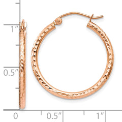 10K Rose Gold Diamond-cut Polished Hoop Earrings