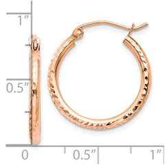 10K Rose Gold Diamond-cut Polished Hoop Earrings