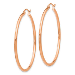 10K Rose Gold Polished 2mm Lightweight Tube Hoop Earrings