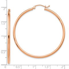 10K Rose Gold Polished 2mm Lightweight Tube Hoop Earrings