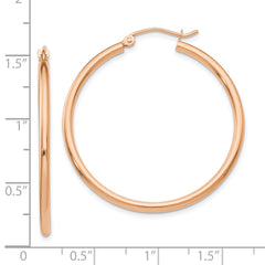 10K Rose Gold Polished 2mm Lightweight Tube Hoop Earrings