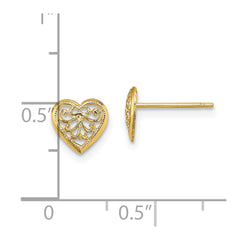 10K Yellow Gold Filigree Heart Post Earrings