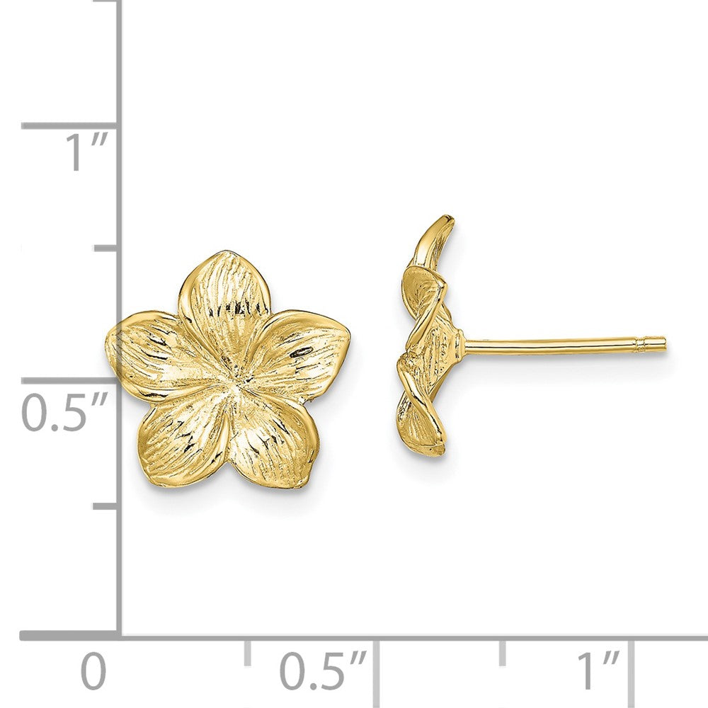 10K Yellow Gold Plumeria Flower Post Earrings