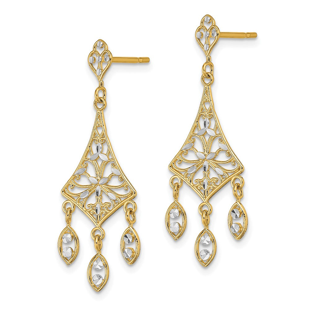 10K Yellow Gold & Rhodium Filigree Chandelier Dangle Earrings