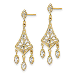 10K Yellow Gold & Rhodium Filigree Chandelier Dangle Earrings