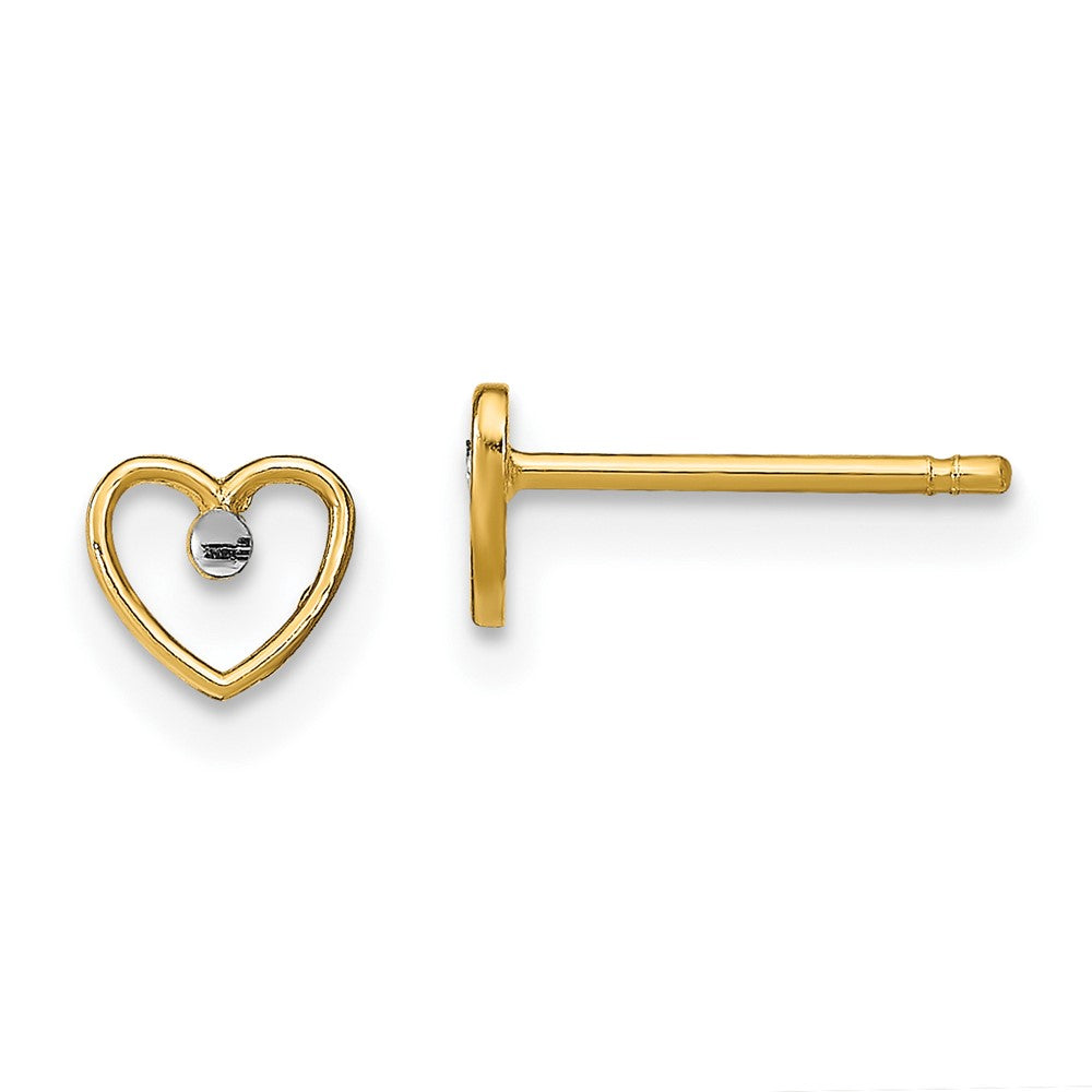 10K Yellow Gold & Rhodium Diamond-cut Heart Post Earrings