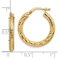 10K Yellow Gold 3x15 Diamond-cut Round Hoop Earrings