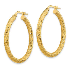 10K Yellow Gold 3x25 Diamond-cut Round Hoop Earrings