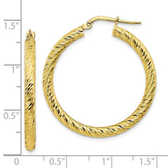 10K Yellow Gold 3x25 Diamond-cut Round Hoop Earrings