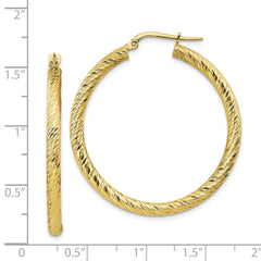 10K Yellow Gold 3x30 Diamond-cut Round Hoop Earrings