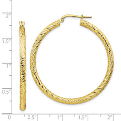 10K Yellow Gold 3x35 Diamond-cut Round Hoop Earrings
