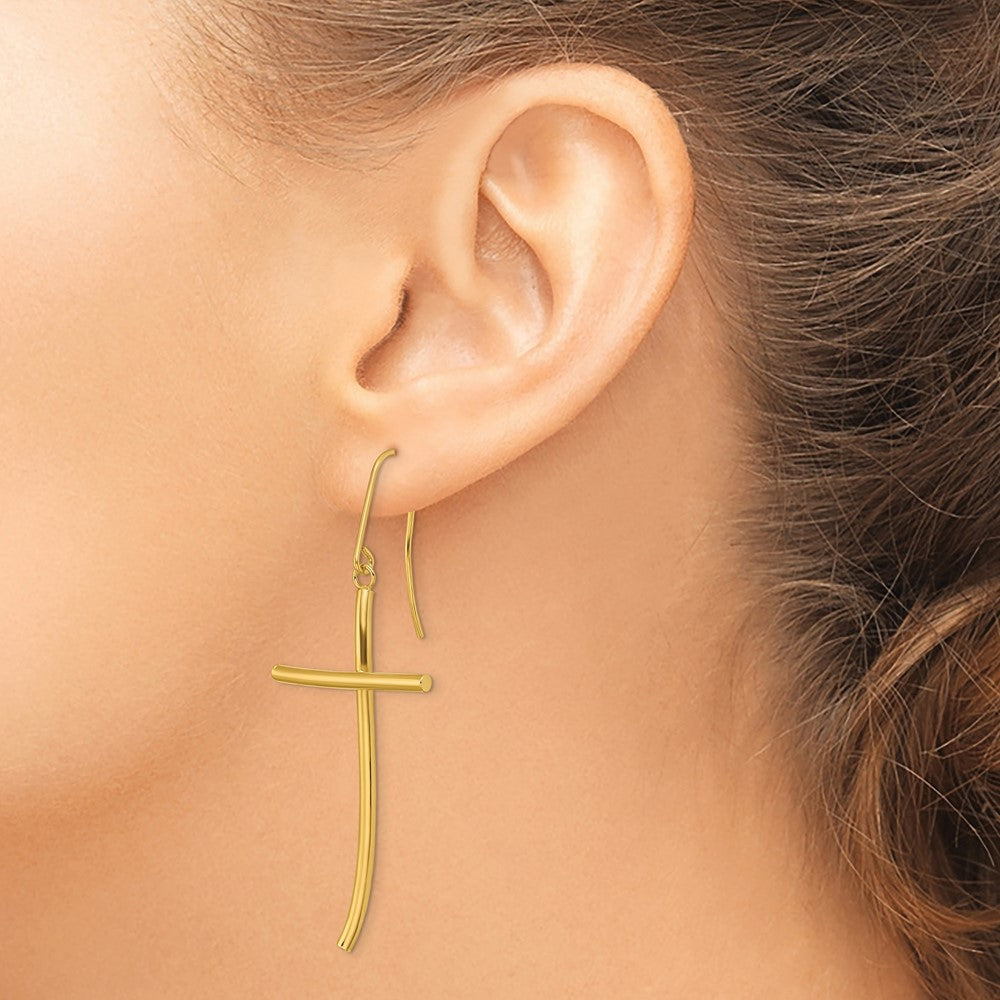 10K Yellow Gold Polished Cross Dangle Earrings